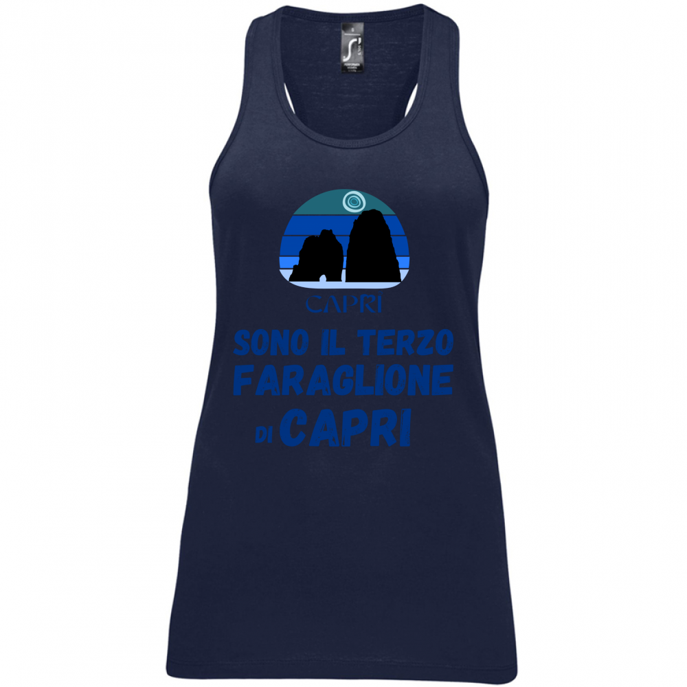 Canotta Donna SONO IL TERZO FARAGLIONE DI CAPRI SCRITTA BLU