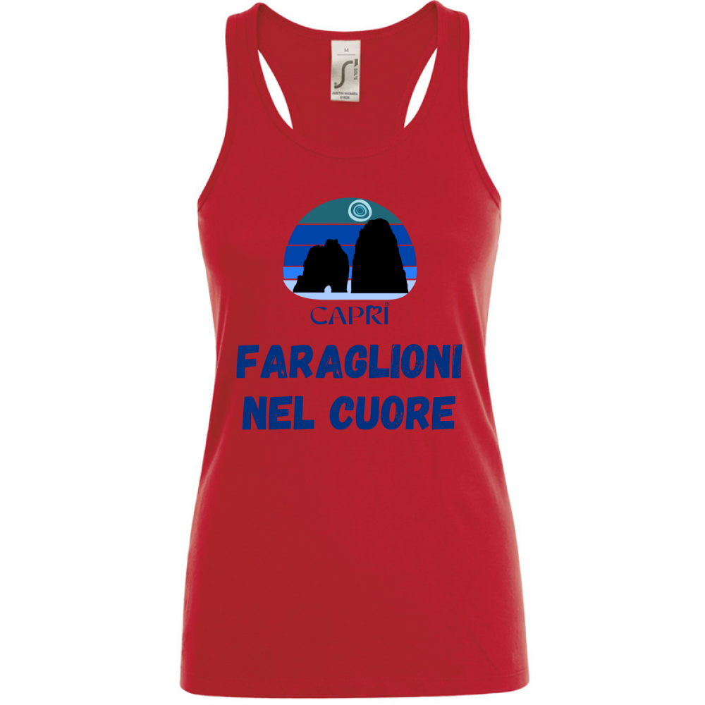 Canotta Donna FARAGLIONI DI CAPRI NEL CUORE SCRITTA BLUE