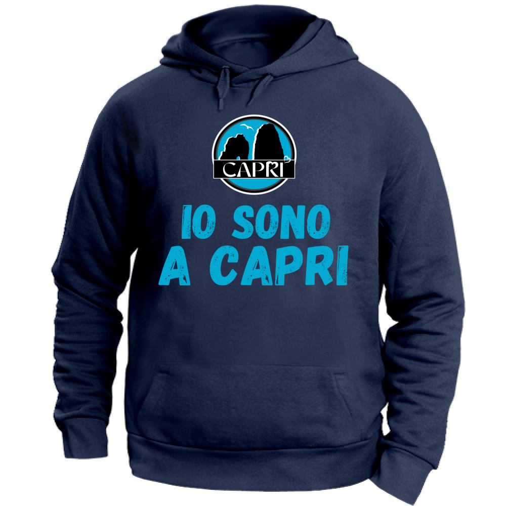 Felpa Unisex con Cappuccio IO SONO A CAPRI SCRITTA AZZURRA