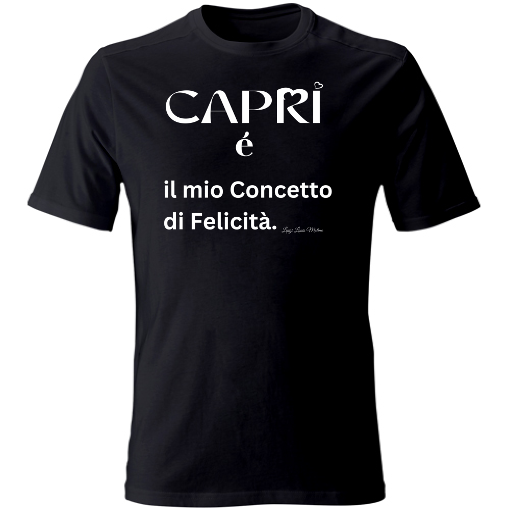 T-Shirt Unisex Large Capri é il mio concetto di Felicità scritta Bian