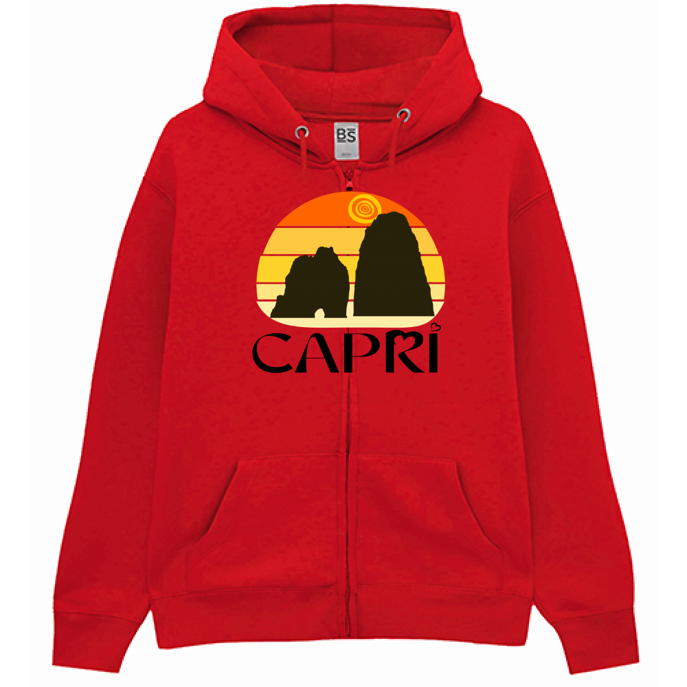 Felpa Premium Cappuccio Zip CAPRI TRAMONTO VINTAGE SCRITTA NERA