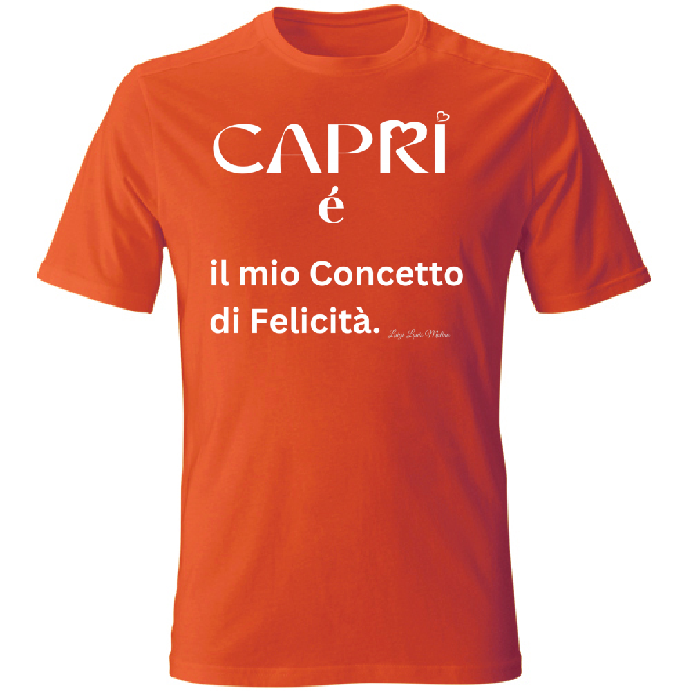 T-Shirt Unisex Capri é il mio concetto di Felicità scritta Bian