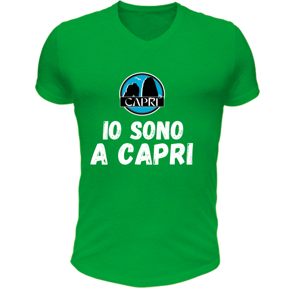 T-Shirt Unisex Scollo V IO SONO A CAPRI SCRITTA BIANCA