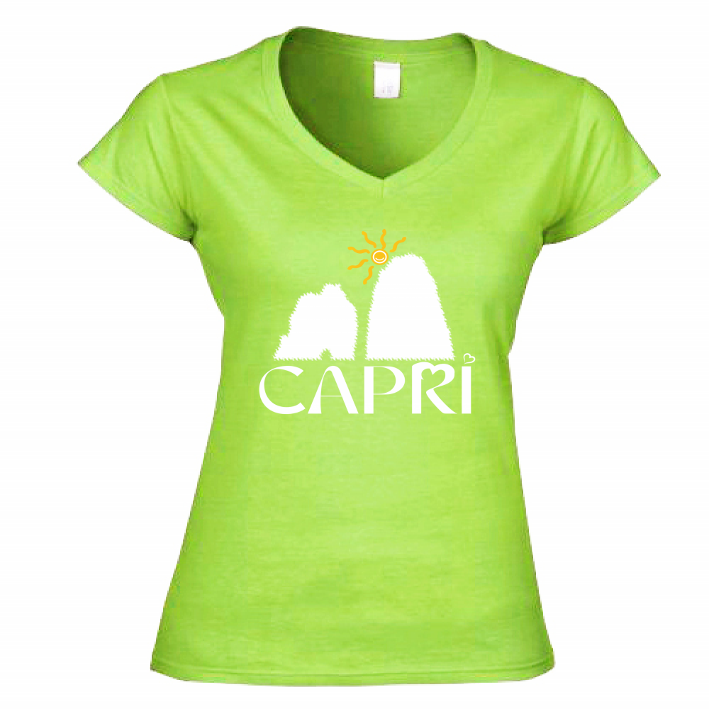 Women's T-Shirt V-Neck CAPRI HAPPY FARAGLIONI WHITE