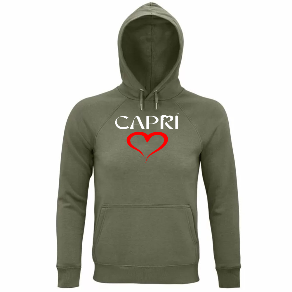 Felpa Organica Unisex Cappuccio CUORE CAPRI ROSSO
