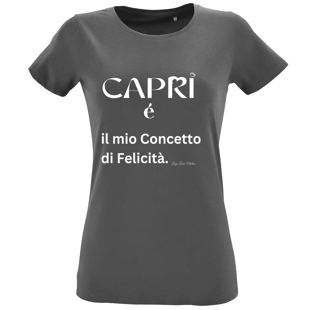 T-Shirt Women Fit Capri é il mio concetto di Felicità scritta Bian