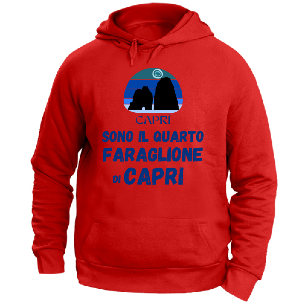 Felpa con Cappuccio Unisex Large SONO IL QUARTO FARAGLIONE DI CAPRI SCRITTA BLUE