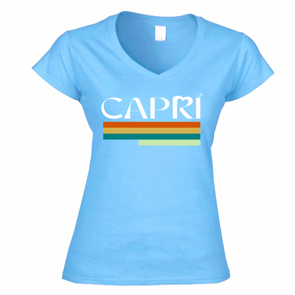 T-Shirt Donna Scollo V CAPRI TECNICOLOR SCRITTA BIANCA