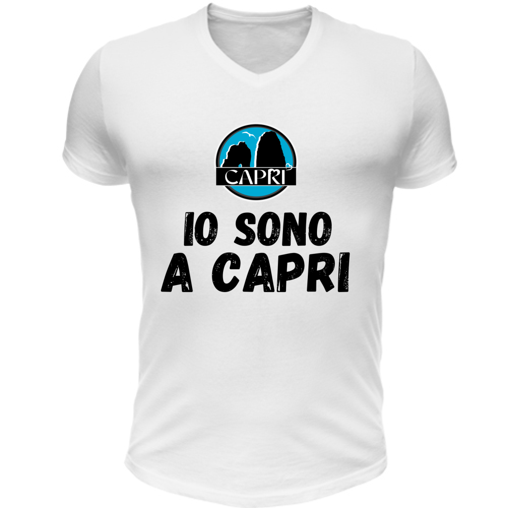 T-Shirt Unisex Scollo V IO SONO A CAPRI SCRITTA NERA
