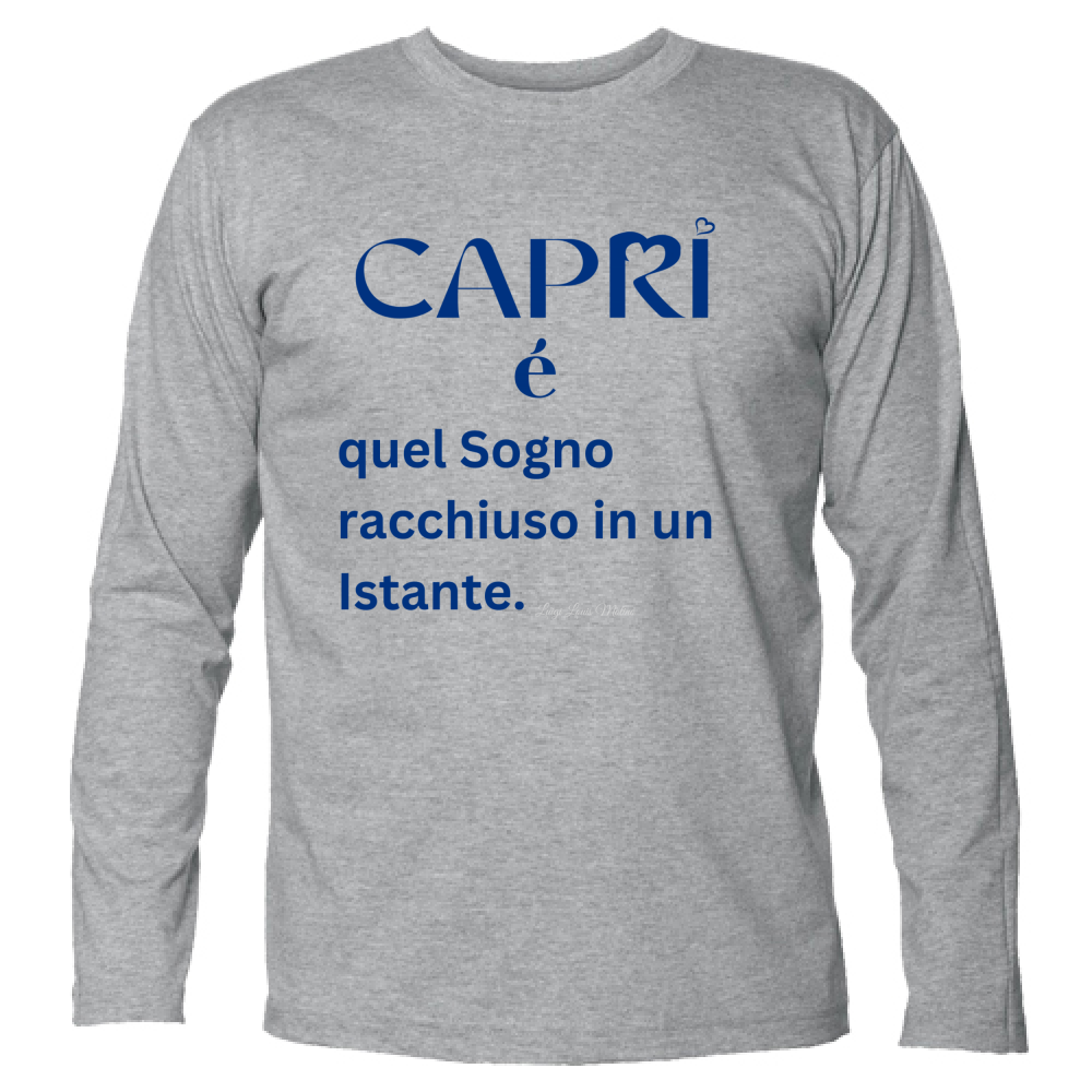 T-Shirt Unisex Manica Lunga Capri Sogno racchiuso in un istante scritta Blue