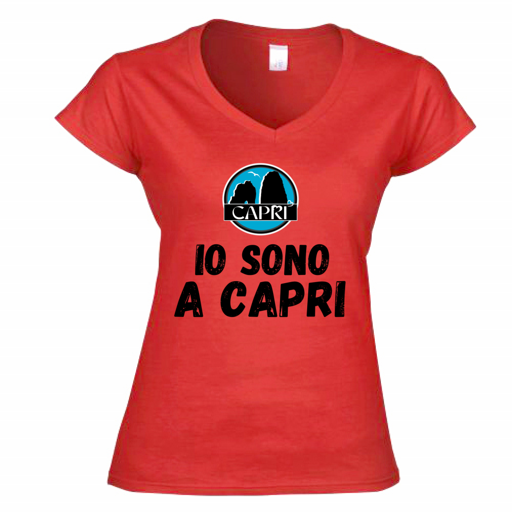T-Shirt Donna Scollo V IO SONO A CAPRI SCRITTA NERA