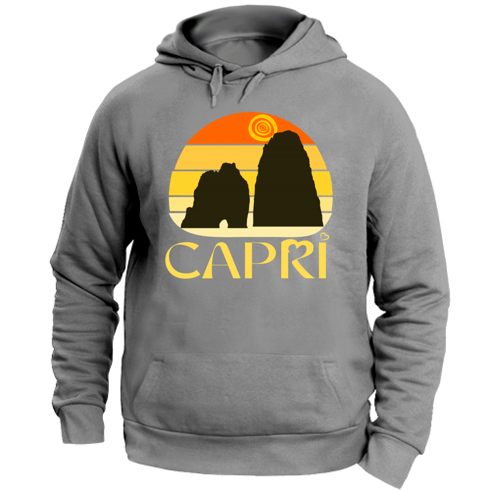 Felpa con Cappuccio Unisex Large CAPRI TRAMONTO VINTAGE SCRITTA GIALLO