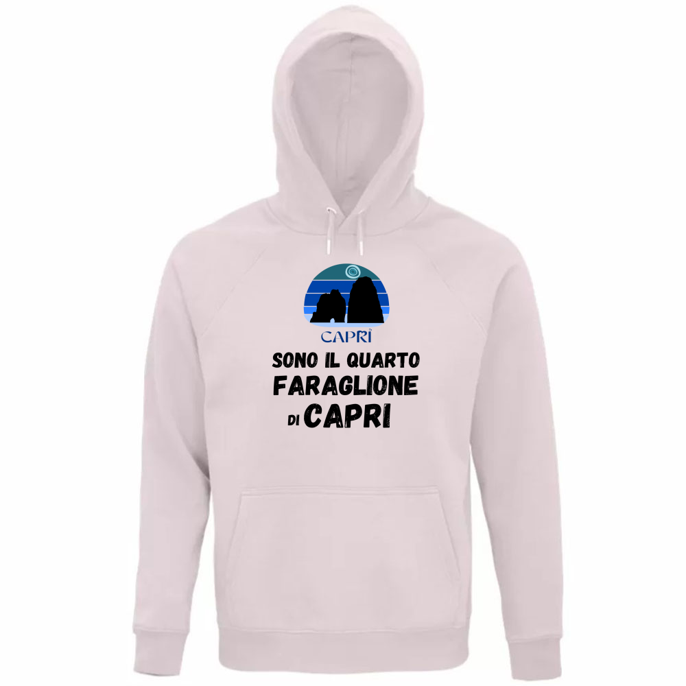 Felpa Organica Unisex Cappuccio SONO IL QUARTO FARAGLIONE DI CAPRI SCRITTA NERA