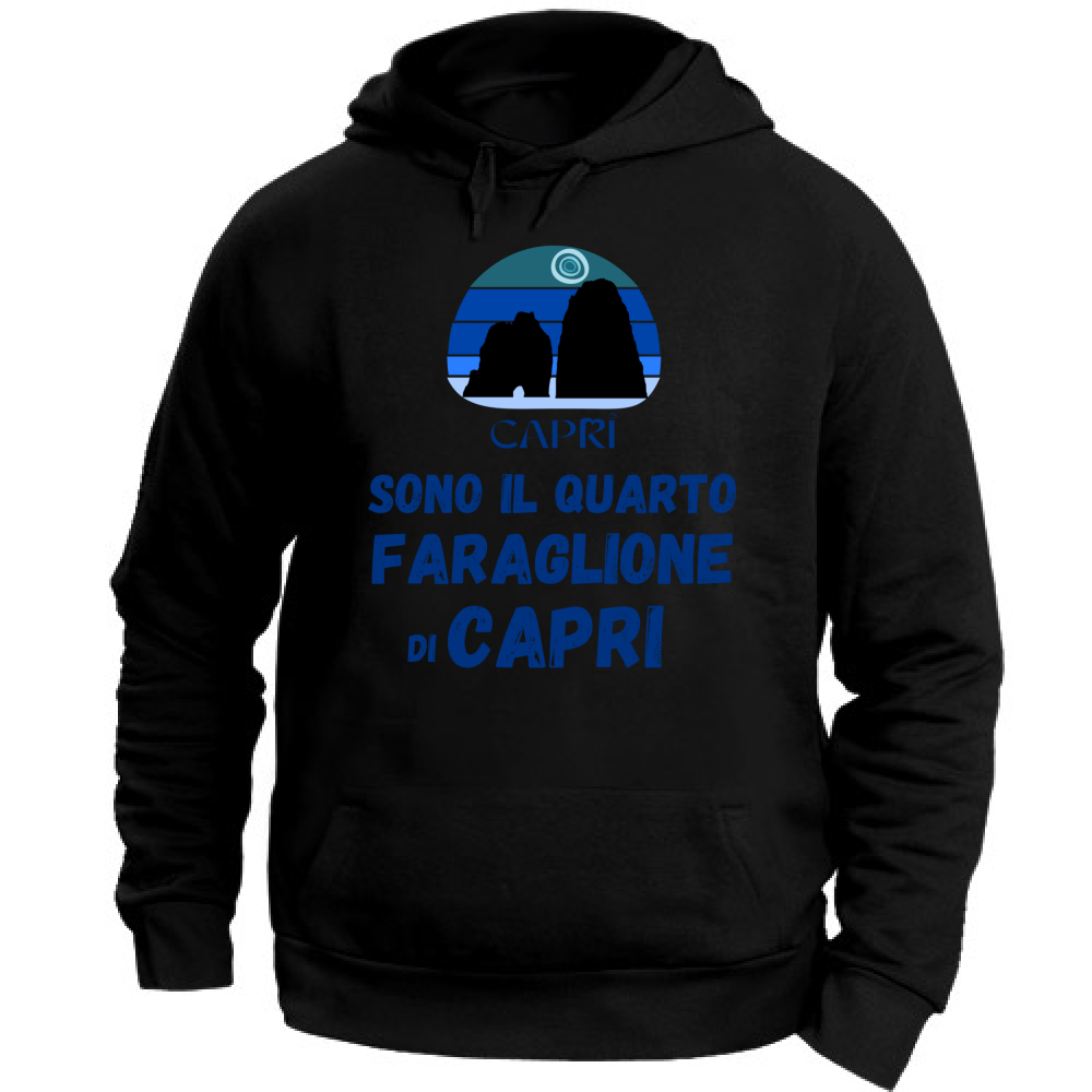Felpa con Cappuccio Unisex Large SONO IL QUARTO FARAGLIONE DI CAPRI SCRITTA BLUE