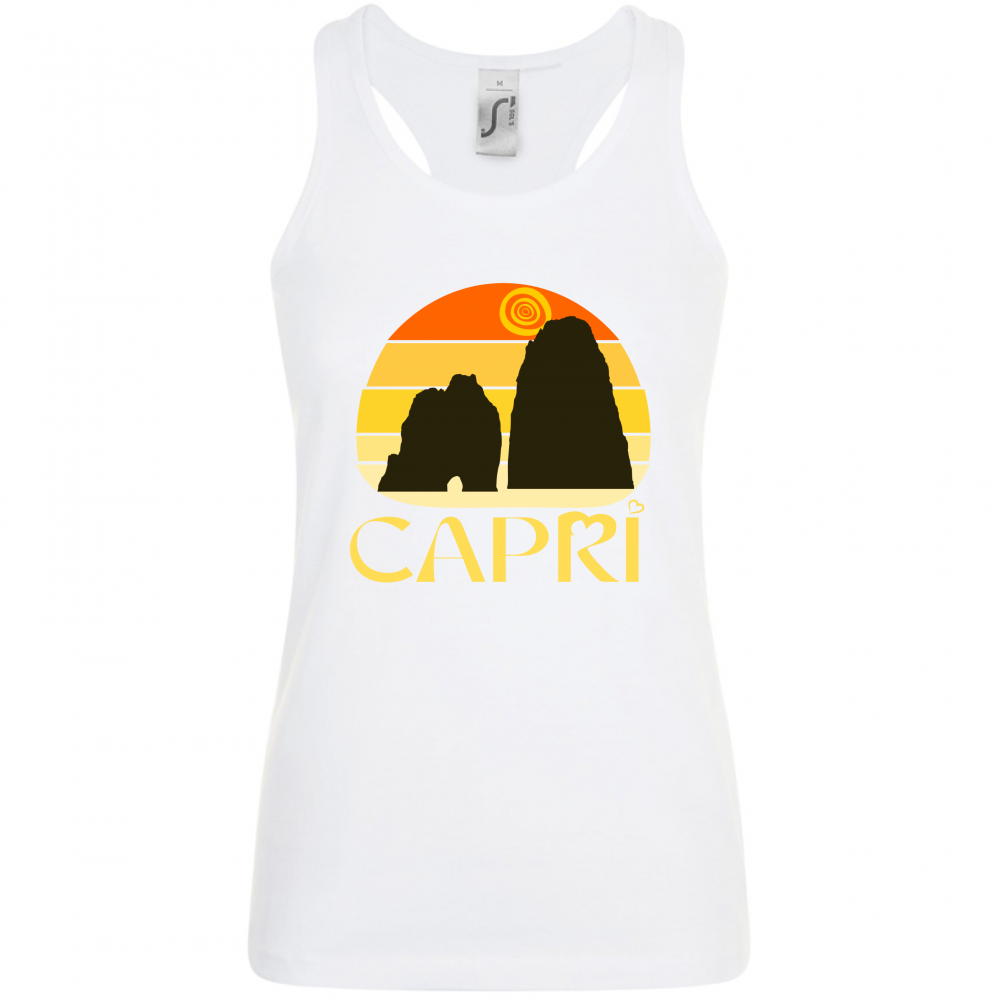 Canotta Donna CAPRI TRAMONTO VINTAGE SCRITTA GIALLO