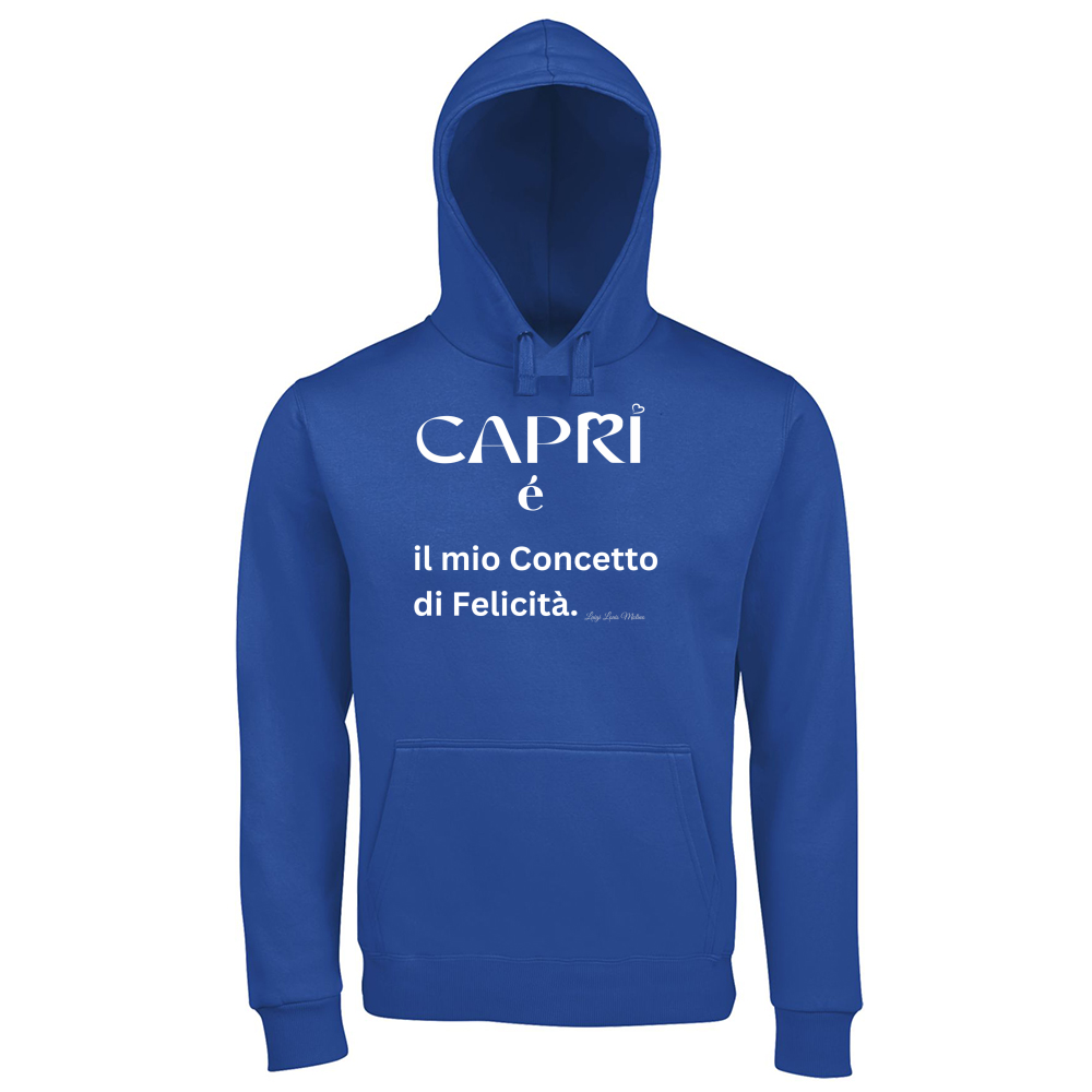 Hoodie Premium Men Capri é il mio concetto di Felicità scritta Bian