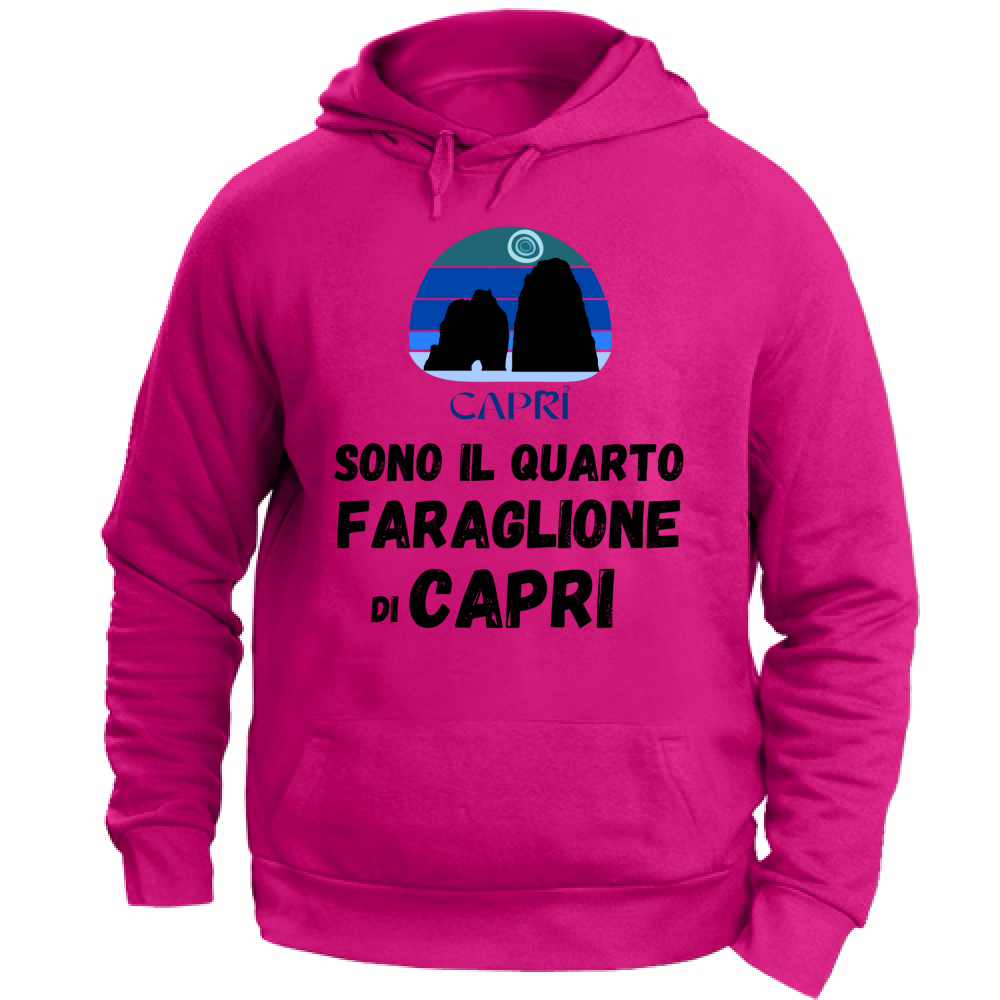 Felpa Unisex con Cappuccio SONO IL QUARTO FARAGLIONE DI CAPRI SCRITTA NERA