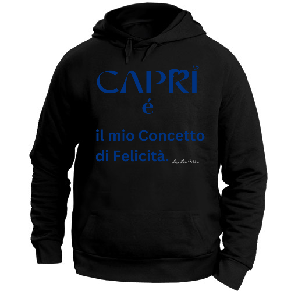 Felpa Unisex con Cappuccio Capri é il mio concetto di Felicità scritta Blue