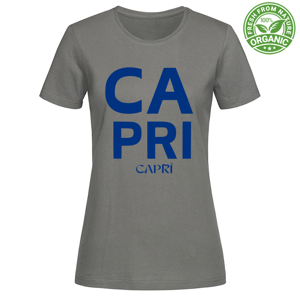 T-Shirt Woman Organic CAPRI DESIGN SCRITTA BLUE