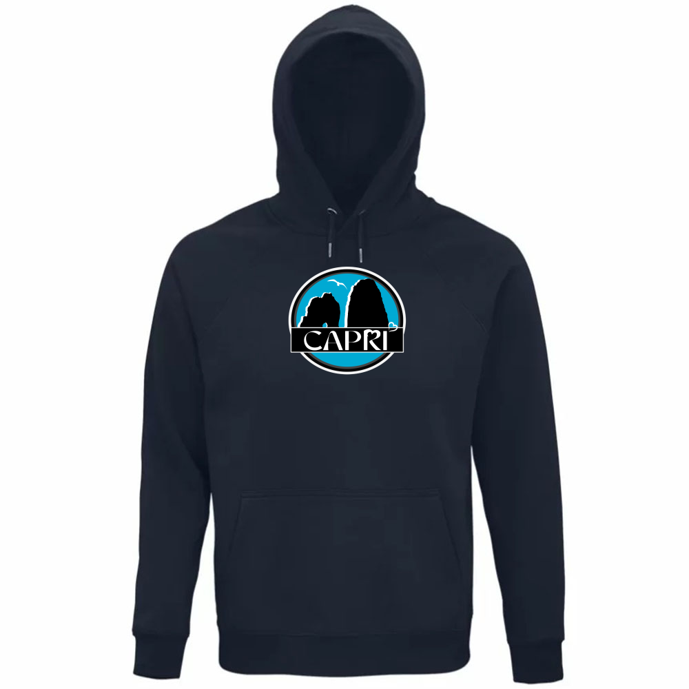 Felpa Organica Unisex Cappuccio CAPRI CERCHIO MAGICO CON  FARAGLIONI