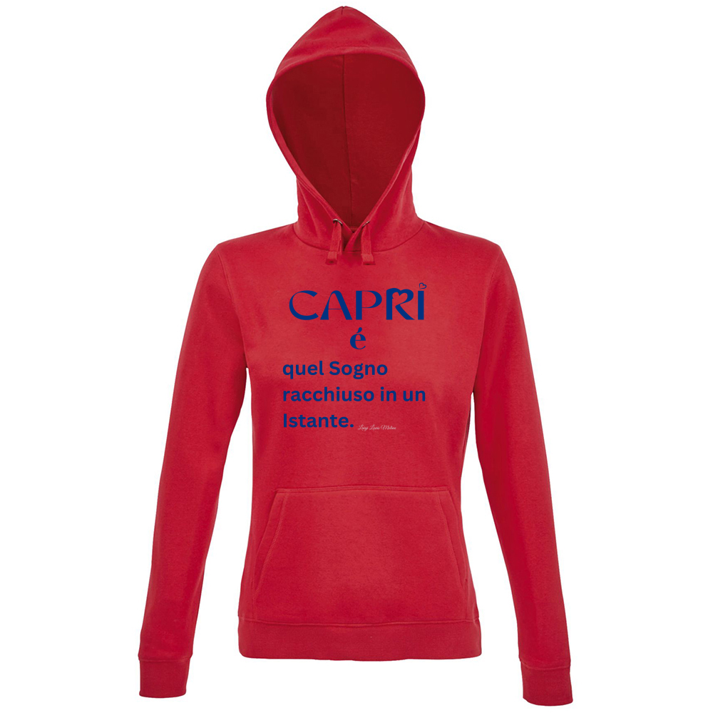 Hoodie Premium Women Capri Sogno racchiuso in un istante scritta Blue