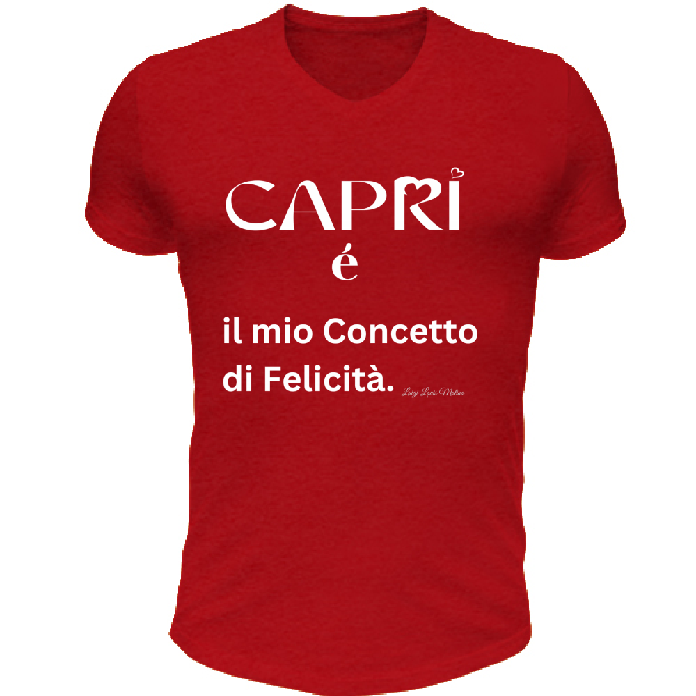 T-Shirt Unisex Scollo V Capri é il mio concetto di Felicità scritta Bian