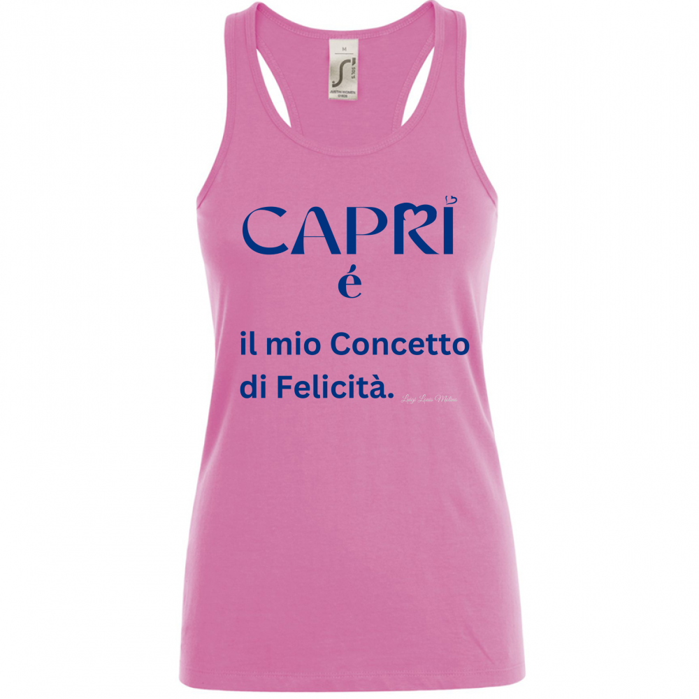 Canotta Donna Capri é il mio concetto di Felicità scritta Blue