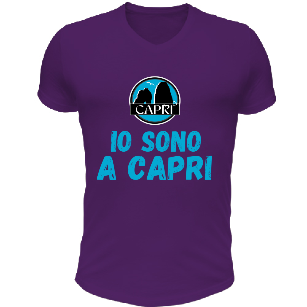T-Shirt Unisex Scollo V IO SONO A CAPRI SCRITTA AZZURRA