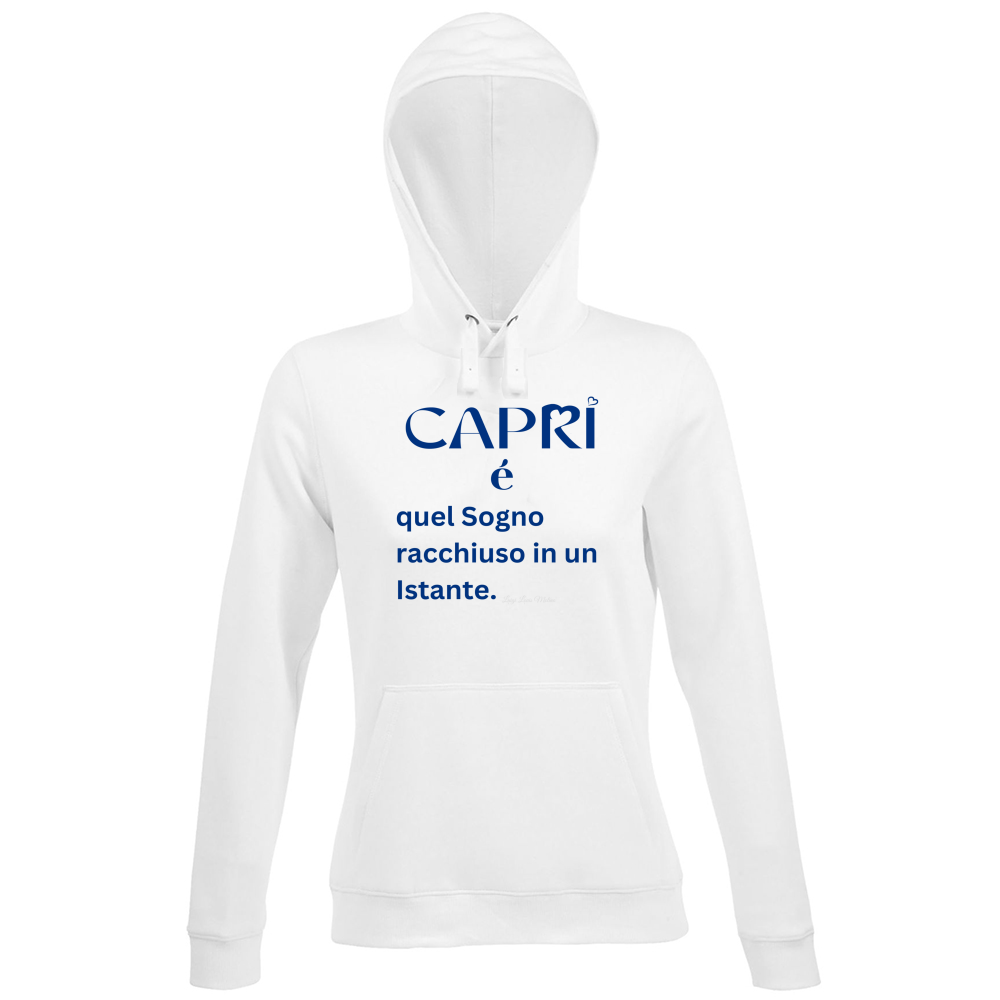 Hoodie Premium Women Capri Sogno racchiuso in un istante scritta Blue