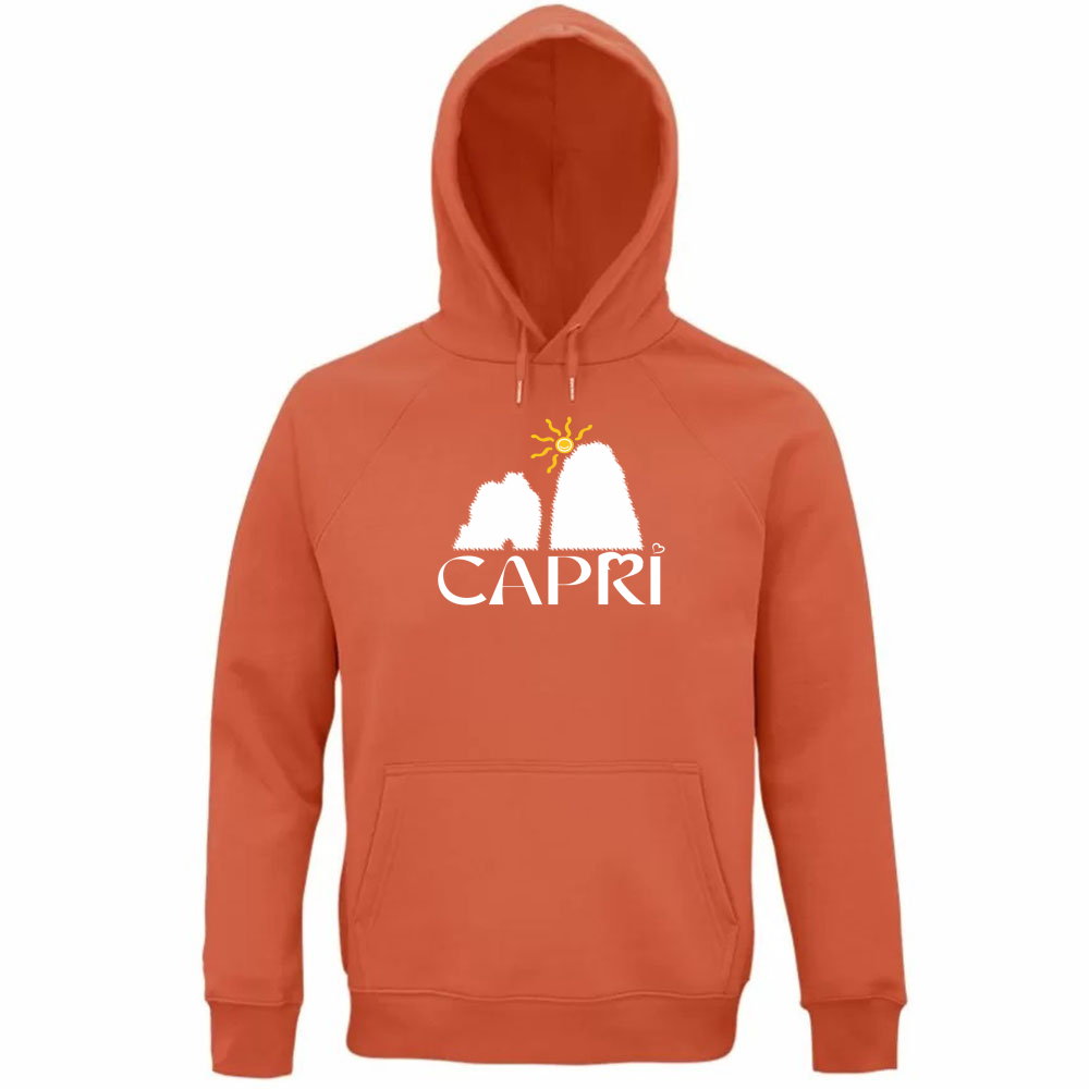 Felpa Organica Unisex Cappuccio CAPRI HAPPY FARAGLIONI WHITE