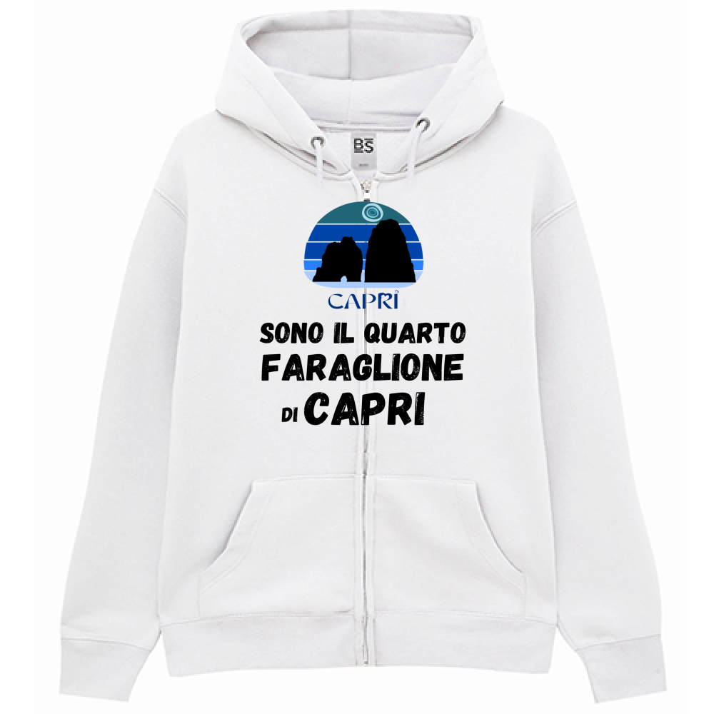 Felpa Premium Cappuccio Zip SONO IL QUARTO FARAGLIONE DI CAPRI SCRITTA NERA