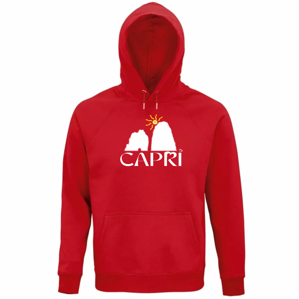 Felpa Organica Unisex Cappuccio CAPRI HAPPY FARAGLIONI WHITE