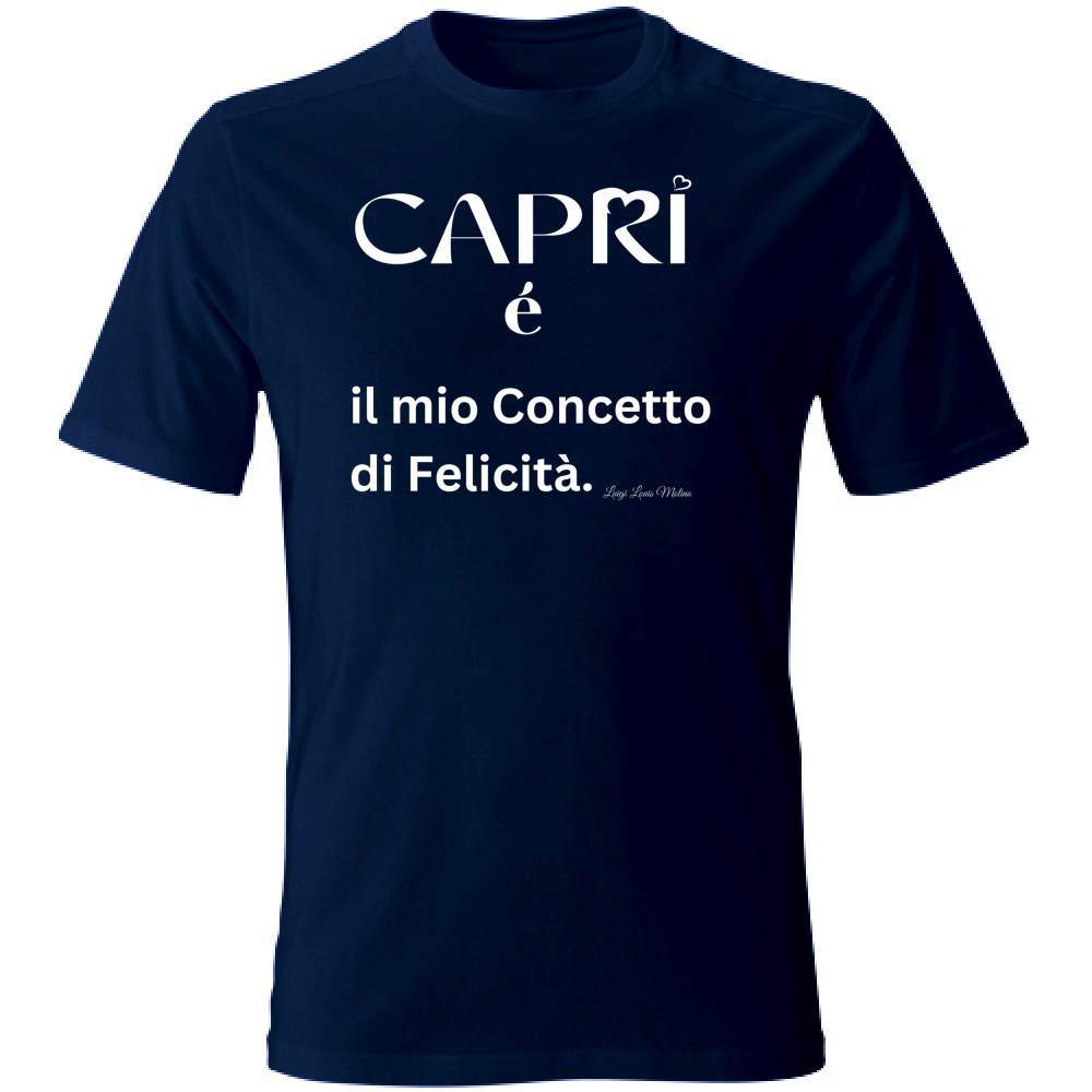T-Shirt Unisex Large Capri é il mio concetto di Felicità scritta Bian