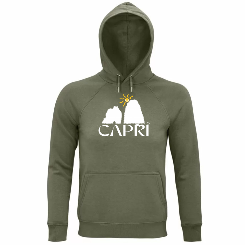 Felpa Organica Unisex Cappuccio CAPRI HAPPY FARAGLIONI WHITE
