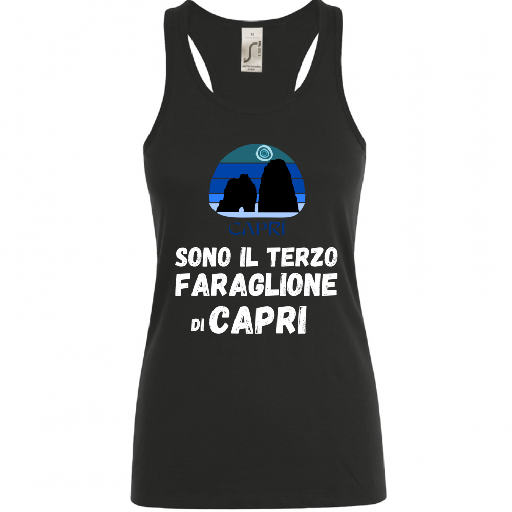 Canotta Donna SONO IL TERZO FARAGLIONE DI CAPRI SCRITTA BIANCA