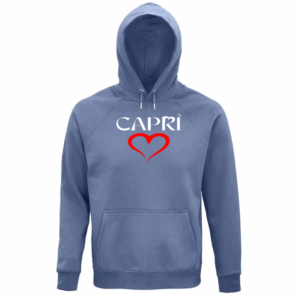 Felpa Organica Unisex Cappuccio CUORE CAPRI ROSSO