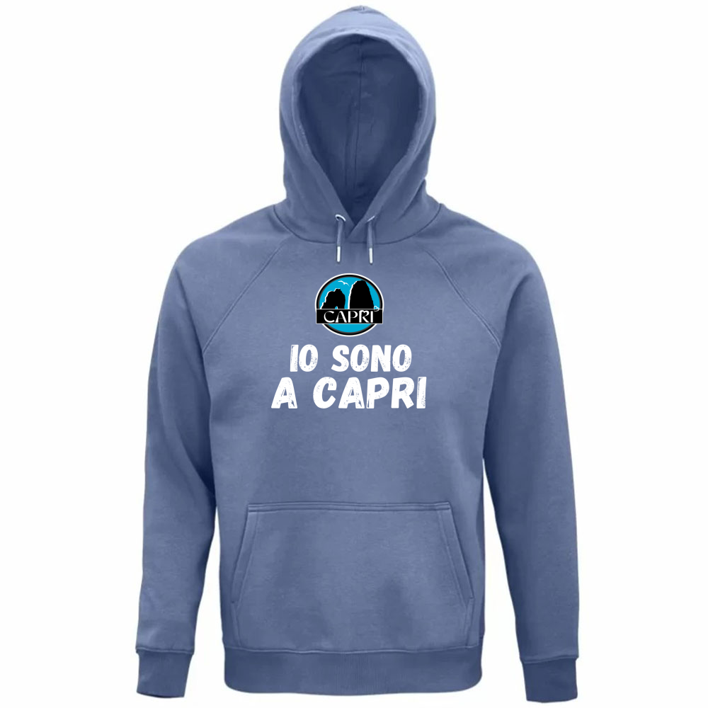 Felpa Organica Unisex Cappuccio IO SONO A CAPRI SCRITTA BIANCA