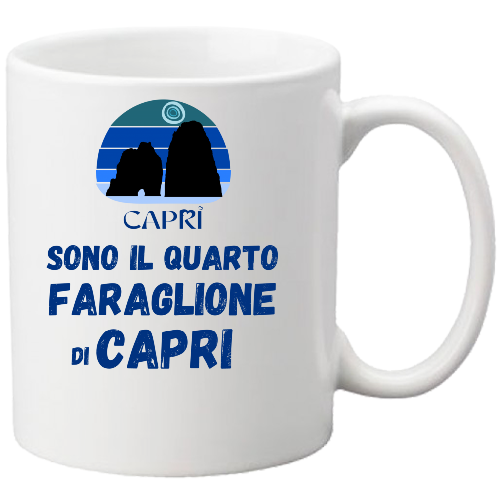 Mug I AM THE FOURTH FARAGLIONE OF CAPRI BLUE WRITING