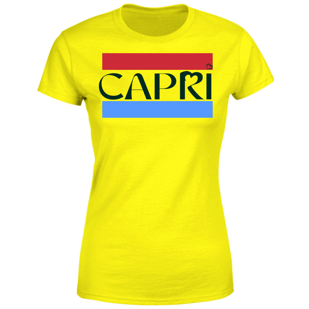 T-Shirt Donna CAPRI FASCIA ROSSO BLUE SCRITTA NERA