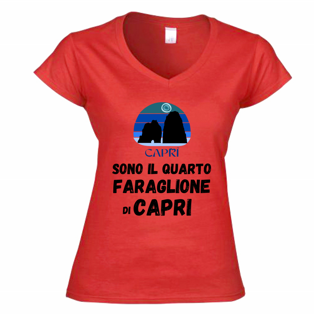 T-Shirt Donna Scollo V SONO IL QUARTO FARAGLIONE DI CAPRI SCRITTA NERA