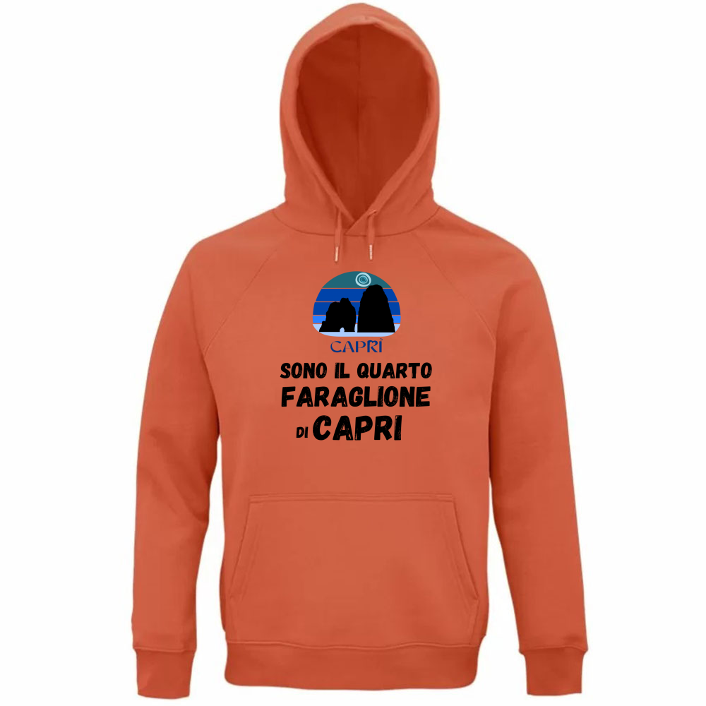 Felpa Organica Unisex Cappuccio SONO IL QUARTO FARAGLIONE DI CAPRI SCRITTA NERA