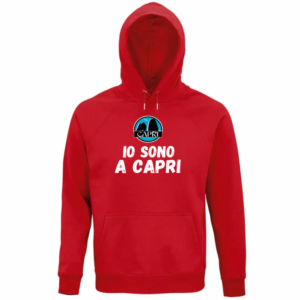 Felpa Organica Unisex Cappuccio IO SONO A CAPRI SCRITTA BIANCA