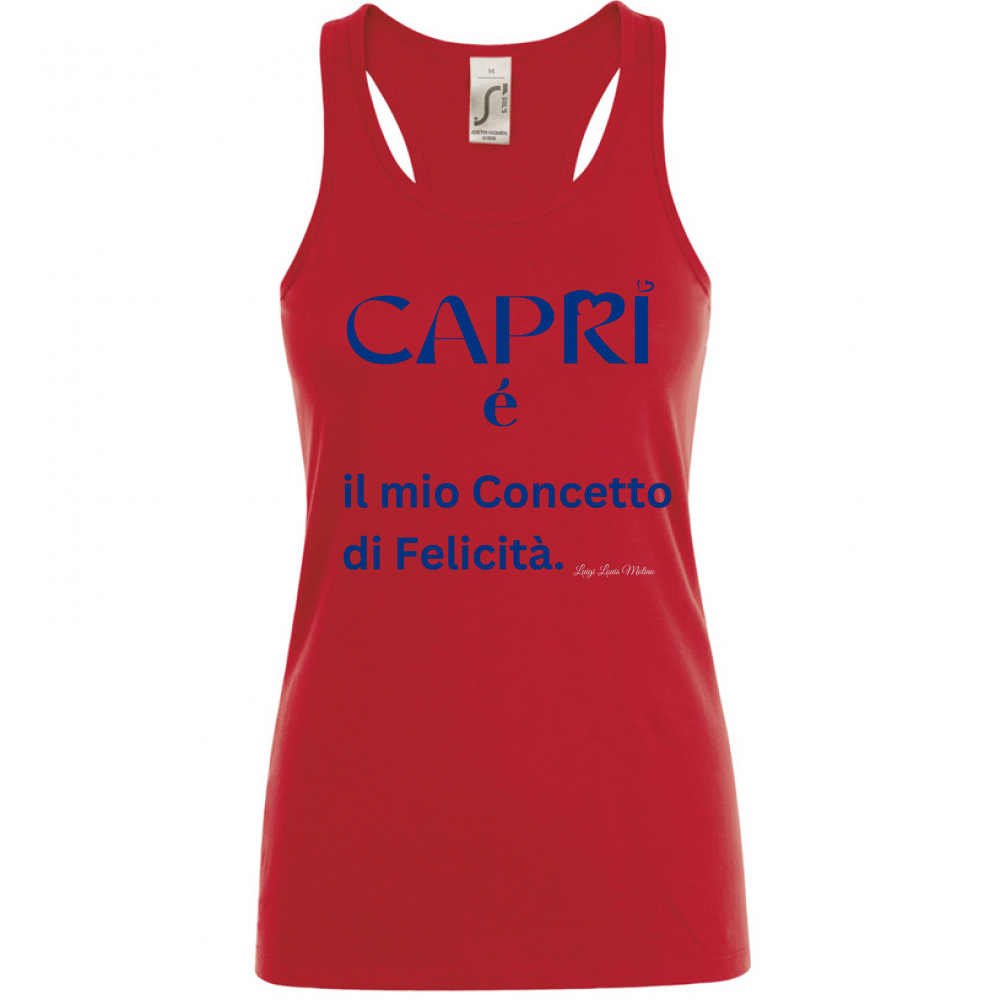 Canotta Donna Capri é il mio concetto di Felicità scritta Blue