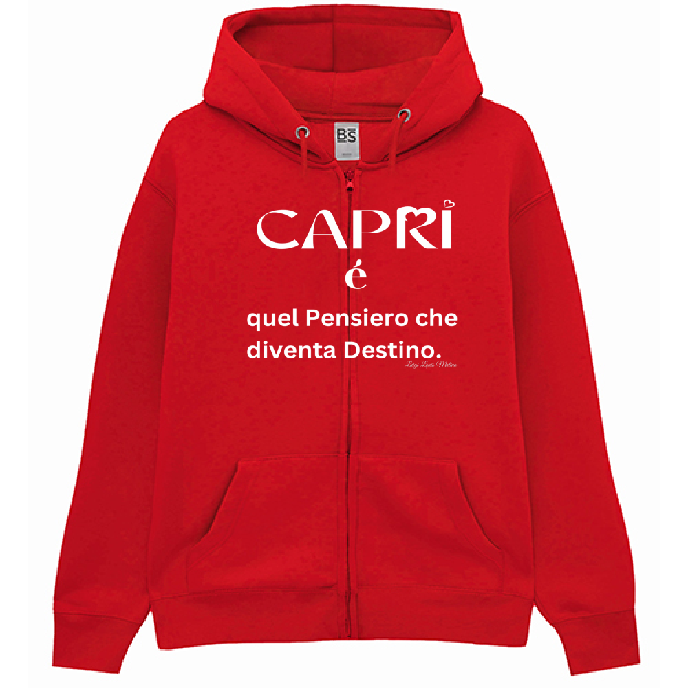 Felpa Premium Cappuccio Zip Capri quel Pensiero che diventa Destino scritta bi