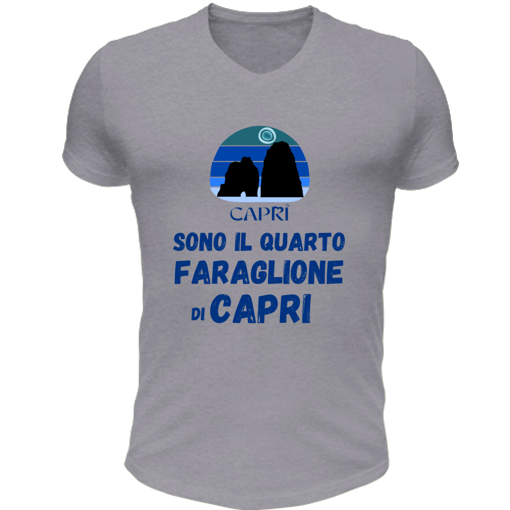 T-Shirt Unisex Scollo V SONO IL QUARTO FARAGLIONE DI CAPRI SCRITTA BLUE