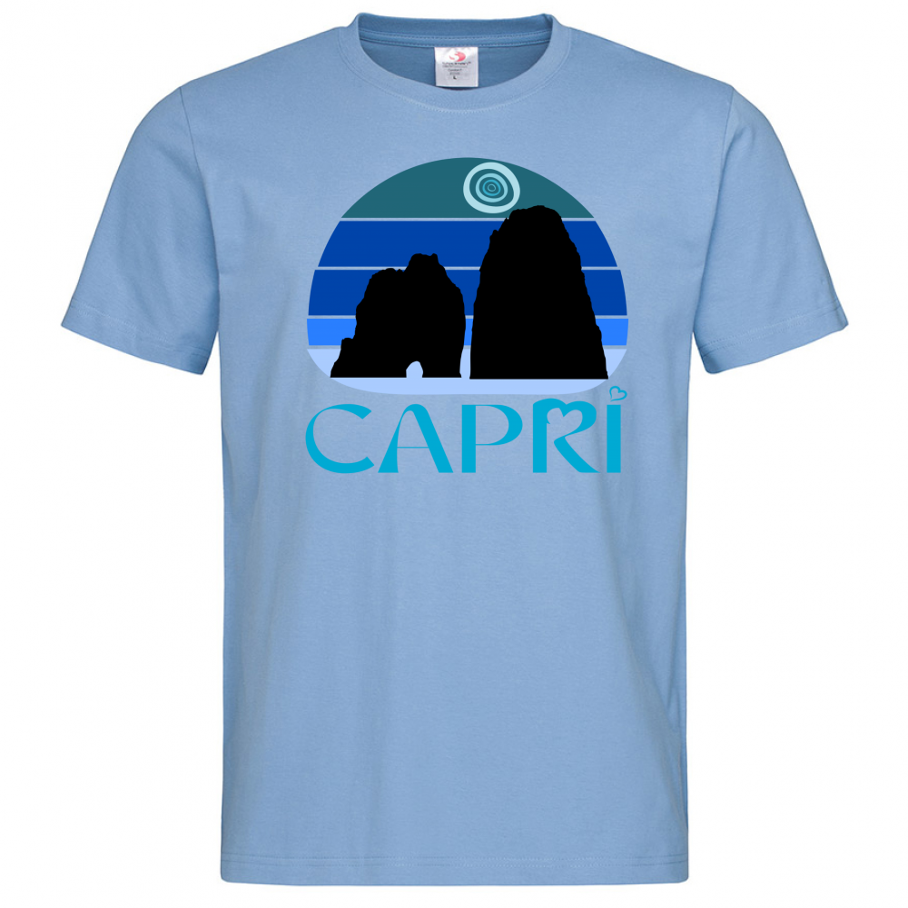 T-Shirt Men Premium CAPRI VINTAGE TRAMONTO AZZURRATO