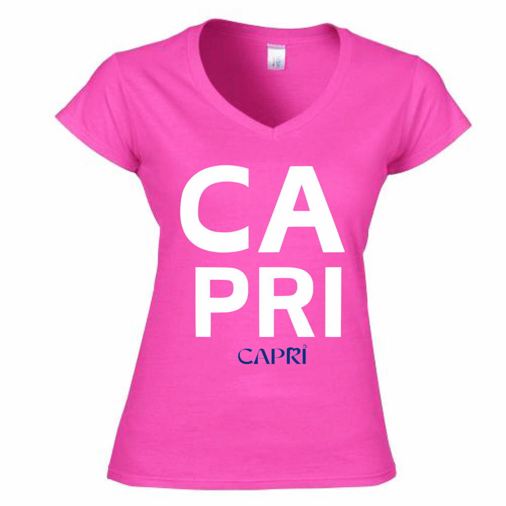 T-Shirt Donna Scollo V CAPRI DESIGN SCRITTA BIANCA
