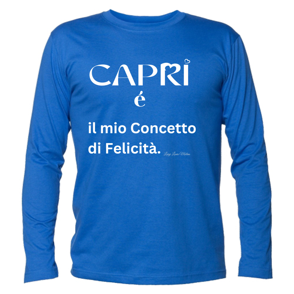 T-Shirt Unisex Manica Lunga Capri é il mio concetto di Felicità scritta Bian