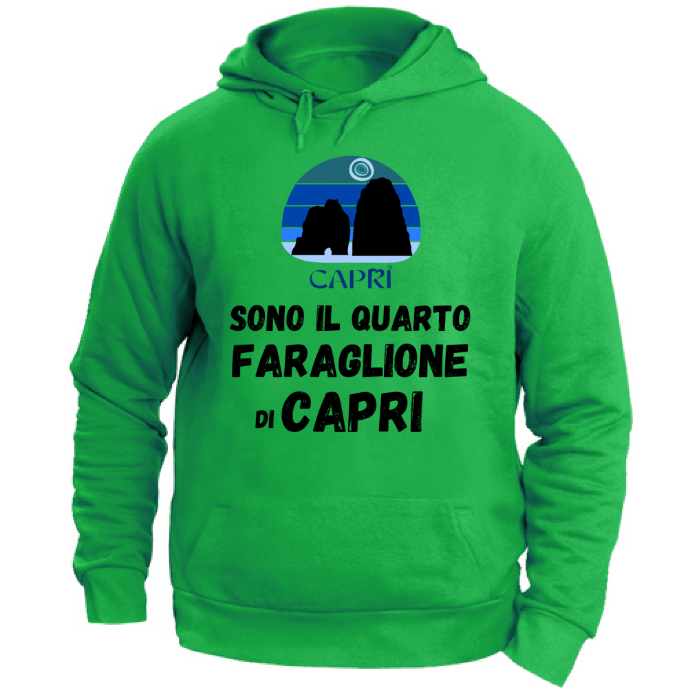 Felpa Unisex con Cappuccio SONO IL QUARTO FARAGLIONE DI CAPRI SCRITTA NERA