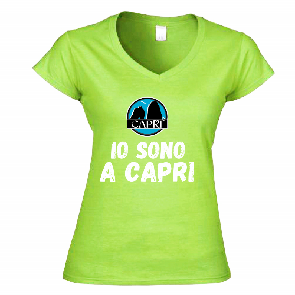 Women's V-Neck T-Shirt I AM IN CAPRI WHITE WRITING